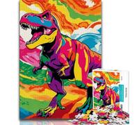 Psychedelic Dinosaur 1000 Piece Jigsaw Puzzle for Adults And Teenagers,Fun Games Every Piece Is Unique - Challenging Family Fun Game (38x26cm)