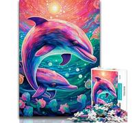 Psychedelic Dolphin 1000 Piece Jigsaw Puzzle for Adults Teens,Learning Educational Toys Family Games with Matching Poster And Trivia Sheet (50x75cm)