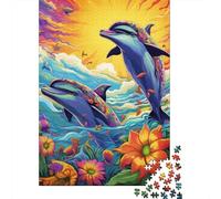 Psychedelic Dolphin 1000 Pieces Puzzles for Teenagers Gifts Wooden Puzzle Jigsaws for Adults Home Educational Games DIY Toys 1000pcs (75x50cm)