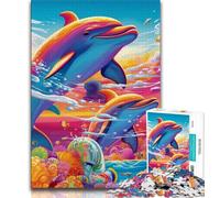 Psychedelic Dolphin Jigsaw Puzzles for Teenagers 1000 Piece Puzzle,Game Toys Every Piece Is Unique - Challenging Family Fun Game (38x26cm)