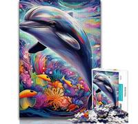 Psychedelic Dolphin JigsawPuzzle 1000 Pieces for Adults,Challenging To Complete But Fun And Humorous Unique Home Decor And Gifts (38x26cm)