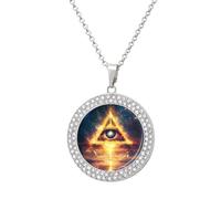 Psychedelic Egyptian Pyramid Third Eye Multicolored Diamond Necklace Dainty Round Pendants Jewelry for Women Silver-style
