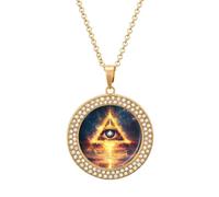 Psychedelic Egyptian Pyramid Third Eye Multicolored Diamond Necklace Dainty Round Pendants Jewelry for Women Golden-style