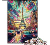 Psychedelic Eiffel Adult Jigsaw Puzzles 1000, Challenging Game And Family Play with Matching Poster And Trivia Sheet (50x75cm)