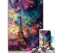 Psychedelic Eiffel Adult Jigsaw Puzzles 1000,Learning Educational Toys Family Games with Matching Poster And Trivia Sheet 50x75cm