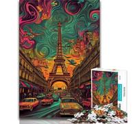 Psychedelic Eiffel JigsawPuzzle 1000 Pieces for Adults,Challenging To Complete But Fun And Humorous Unique Home Decor And Gifts 38x26cm