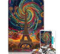 Psychedelic Eiffel JigsawPuzzle 1000 Pieces for Teenagers,Brain Teaser Game Wall Decoration Unique Birthday And Xmas Gifts 75x50cm