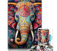 Psychedelic Elephant 1000 Pieces Jigsaw Puzzle for Adults& Teens,Toys Educational Games Stress Relieving Wishlist with Santa Claus (38x26cm)