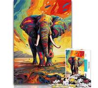 Psychedelic Elephant Jigsaw Puzzles for Adults 1000 Piece,Stress Reliever Difficult Challenge Deal As Gifts for The Whole Family 38x26cm