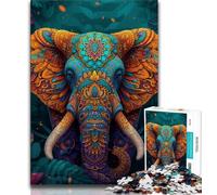 Psychedelic Elephant Jigsaw Puzzles for Teenagers 1000 Jigsaws,Educational Games Wall Decoration Unique Birthday And Xmas Gifts (38x26cm)