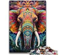 Psychedelic Elephant Jigsaw Puzzles for Teenagers 1000 Jigsaws,Toys Educational Games Stress Relieving Wishlist with Santa Claus (38x26cm)