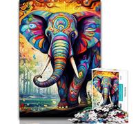 Psychedelic Elephant Jigsaw Puzzles for Teenagers 1000 Piece Puzzle,Brain Intelligence Challenge Addictive Toys for Home Decoration 38x26cm