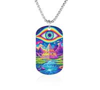 Psychedelic Evil Eyes Memory Necklace Jewelry Hip Hop Chain Pendant Statement Necklaces for Men Women 23.6in（60cm）