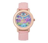 Psychedelic Evil Eyes Women Simplicity Watch with Leather Strap Easy Reader Ladies Wristwatch