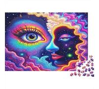 Psychedelic Eye Art 1000 Pieces Sun Moon Face Recycled Cardboard Puzzle for Family Game Night Team Building Educational Enlightenment Casual Gamers Gift 52x38cm/1000pcs