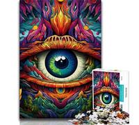 Psychedelic Eyes Jigsaw Puzzles for Adults Teenagers Jigsaws Puzzle,Learning Educational Toys Family Games with Matching Poster And Trivia Sheet (75x50cm)