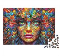 Psychedelic Face Art 1000 Pc Sturdy Cardboard Premium Jigsaw Puzzle Couple Partners Decompression Challenge Wall Decoration Value Pack 38x26cm/1000pcs