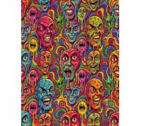Psychedelic Faces Notebook (8.5 x 11): Trippy Neon Dot Grid Journal | Surreal Horror Art Notebook for Sketching, Bullet Journaling and Creative Ideas | 110 Pages