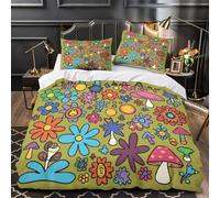 Psychedelic Flowers Quilt Cover 3D Design Printed Super Soft 3-Piece Bedding Set Zipper vibrant Retro Duvet Cover Luxury Durable for Teens Adults Kids Women Youth Boys Girls Single（140x200cm）