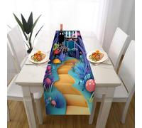 Psychedelic Forest Table Runner Fantasy Mushroom Table Cover, Cotton Linen Dining Decor Surreal Plant Table Mat Indoor Outdoor Party Supply 40x300 cm