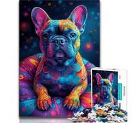 Psychedelic French Bulldog Jigsaw Puzzles for Teenagers 1000 Pieces,Learning Educational Toy for Is Ideal As A Gift for The Whole Family (50x75cm)
