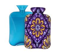 Psychedelic Geometric Mandala Flowers Hot Water Bottle with Cover, 2L PVC Hot Water Bag for Pain Relief, Hand Foot Warmer, Hot & Cold Therapy with Removable Cover, Gift for Women Kids Family