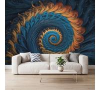 Psychedelic Geometric Technology Photo Wallpaper 150 x 105 cm | Wall Mural Decorative Wall Background Blue Yellow Swirl for Living room Bedroom Kitchen Office