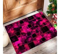 Psychedelic Geometry Door Mats 45 X 75 Cm,Washable Indoor Doormat Tpr Non-Slip, Dirt Trapper Front Door Mat Inside, Futuristic Elements Absorbent Entrance Rug For Entryway, Pets And Dogs - Neon Pink