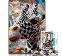 Psychedelic Giraffe Jigsaw Puzzles 1000 Pieces for Adults Teens,Staycation Kill Time with Fully Interlocking Randomly Shaped Pieces (38x26cm)