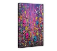 Psychedelic Gothic Neon Skull Abstract Art Canvas Poster Bedroom Decor Landscape Office Room Decor Gift 24" L X 36" W