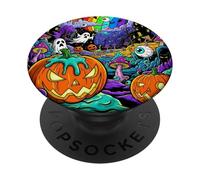 Psychedelic Halloween Jack-O'-Lantern Art PopSockets Adhesive PopGrip