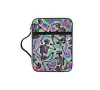 Psychedelic-Halloween-Skeletons Bible Cover Case with Handle, Water-Resistant Oxford Fabric Bible Bag Organizer with Zipper Pockets for Church