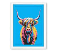 Psychedelic Highland Pop Art Framed Wall Art Print A3 (42×29.7cm) White, Wall Decor for Living Room, Bedroom, Office & Home, Ready to Hang, Art Gift
