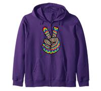 Psychedelic Hippie Peace Hand Sign Cool Symbol Men Women Zip Hoodie