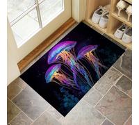 Psychedelic Jellyfish Doormat - Inside And Outside Welcome Mat, Neon Colors Indoor Front Doormat With Non-Slip Backing, Heavy Duty Entrance Mat, 50 X 80 Cm Marine Life