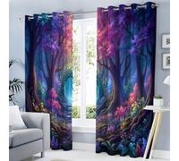 Psychedelic Landscape Blackout Curtains 2 Panels W 66" x L 84" - Eyelet Soft Thermal Insulated Noise Reducing Magic Forest Archway Print Ring Top Window Drapes for Bedroom Living Room, Purple Pink