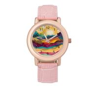 Psychedelic Landscape with Mountains Sun Fashion Women's Watch Easy Reader Novelty Slim Quartz Casual Dress Wrist Watches
