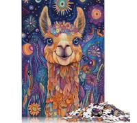 Psychedelic Llama in Blooming Meadow - Sunrise Fantasy Wall Art Puzzle DIY Game Premium Cardboard Jigsaw Puzzle for Women Men Children's Day Gifts 500pcs (52x38cm)