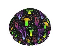 Psychedelic Magic Glowing Mushroom Shower Cap Women Reusable Long Hair Caps With Elastic Band Double Layer Bathing Shower Hat For Adults Kids