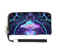 Psychedelic Magic Mushrooms Geometry Women's Wristlet Wallet Large Capacity Wallets for Ladies Long Clutch Bags Printed PU Handbag with Zipper