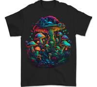 Psychedelic Magic Mushrooms Trippy LSD Mens T-Shirt 100% Cotton Black 4XL