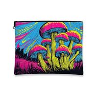 Psychedelic Makeup Bag, Colorful Mushroom Pattern Cosmetic Travel Pouch for Women, Portable Small Canvas Zipper Organizer, Festival Gift Toiletry Bag, Colorful, 7x9 Inch, Mushroom