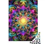 Psychedelic Mandala 3-Layer Cardboard 1000 Pc Colorful Fractal Art Classic Puzzle, Ultra Difficult, Stress Relief, Wall Decor & Gift for Puzzle Lovers 70x50cm/1000pcs
