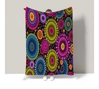 Psychedelic Mandala Flannel Fleece Throw Blanket Soft Cozy Hippie Geometry Print Lightweight Comfy Warm Travel Blankets For Bed Couch Sofa Office Fit All Season, 30"X40", Violet