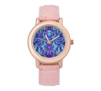 Psychedelic Mandala Hypnosis Women's Leather Strap Band Watch Pink Ladies Three-Hand Wrist Watches