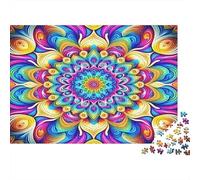 Psychedelic Mandala Jigsaw Puzzle 1000Pc Recycled Paper for Adults Puzzle for Adults Educational Game Challenge Fun Home Activity Great Gift for Relaxation Creativity 52x38cm/1000pcs