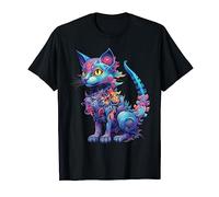 Psychedelic Manga Cat In Colorful Fantasy Animal Art Mandala T-Shirt