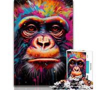 Psychedelic Monkey Jigsaw Puzzles 1000 Pieces for Adults Teens,Stress Reliever Difficult Challenge Enhance Love between Couples 38x52cm