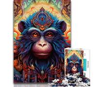 Psychedelic Monkey JigsawPuzzle 1000 Pieces for Teenagers,Brain Teaser Game Wall Decoration Unique Birthday And Xmas Gifts (38x26cm)