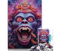 Psychedelic Monkey Puzzles for Teenagers 1000 Pieces,Family Game Stress Reliever Difficult Challenge Artists Collection,Fine Art 38x52cm
